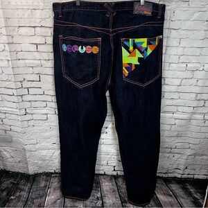 Y2K Refuse Denim Embroidered Jeans Size 42 Bright Bold Embroidered Colorful
